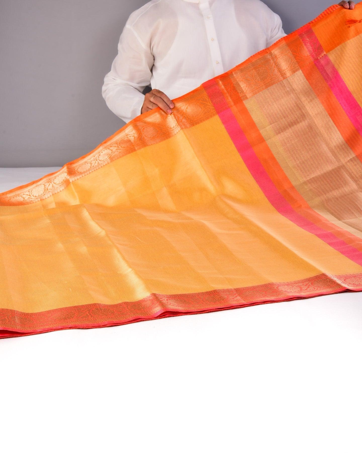 Yellow Banarasi Brocade Woven Cotton Tissue Saree - By HolyWeaves, Benares