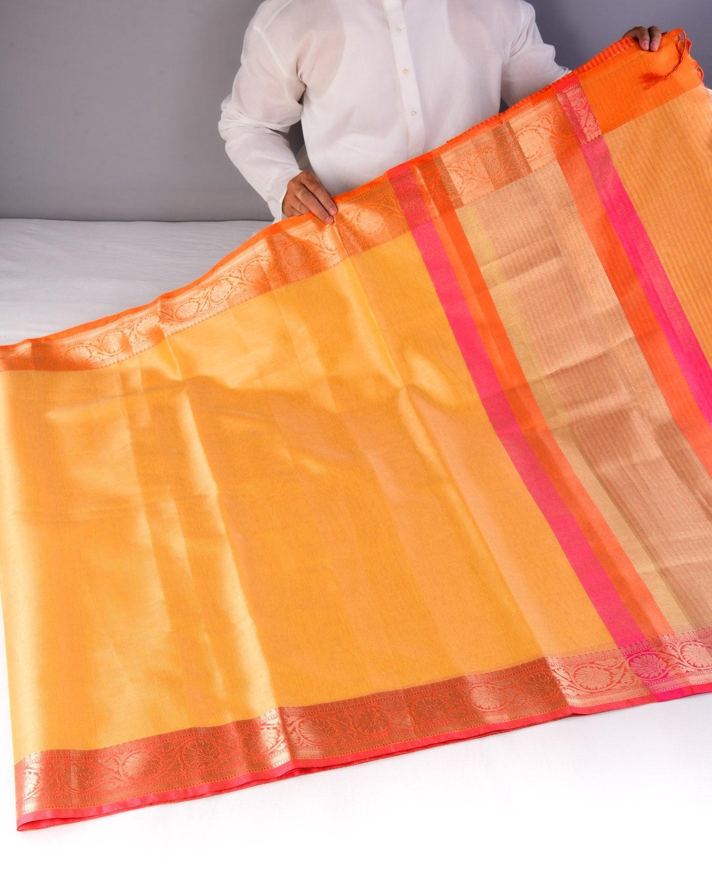 Yellow Banarasi Brocade Woven Cotton Tissue Saree - By HolyWeaves, Benares