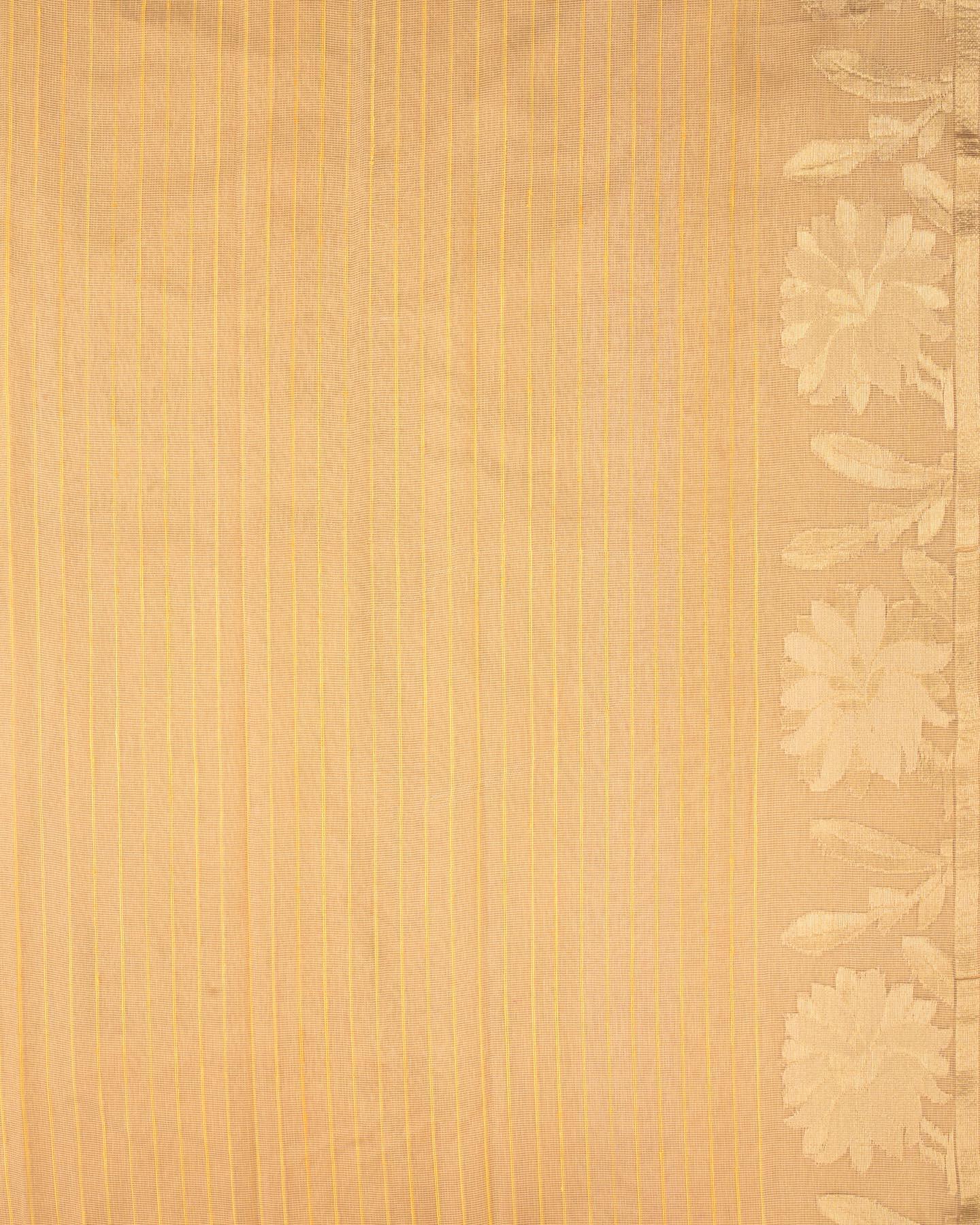 Yellow Banarasi Buta Kadhuan Brocade Handwoven Raw Silk Net Saree with Kadiyal Tissue Border - By HolyWeaves, Benares
