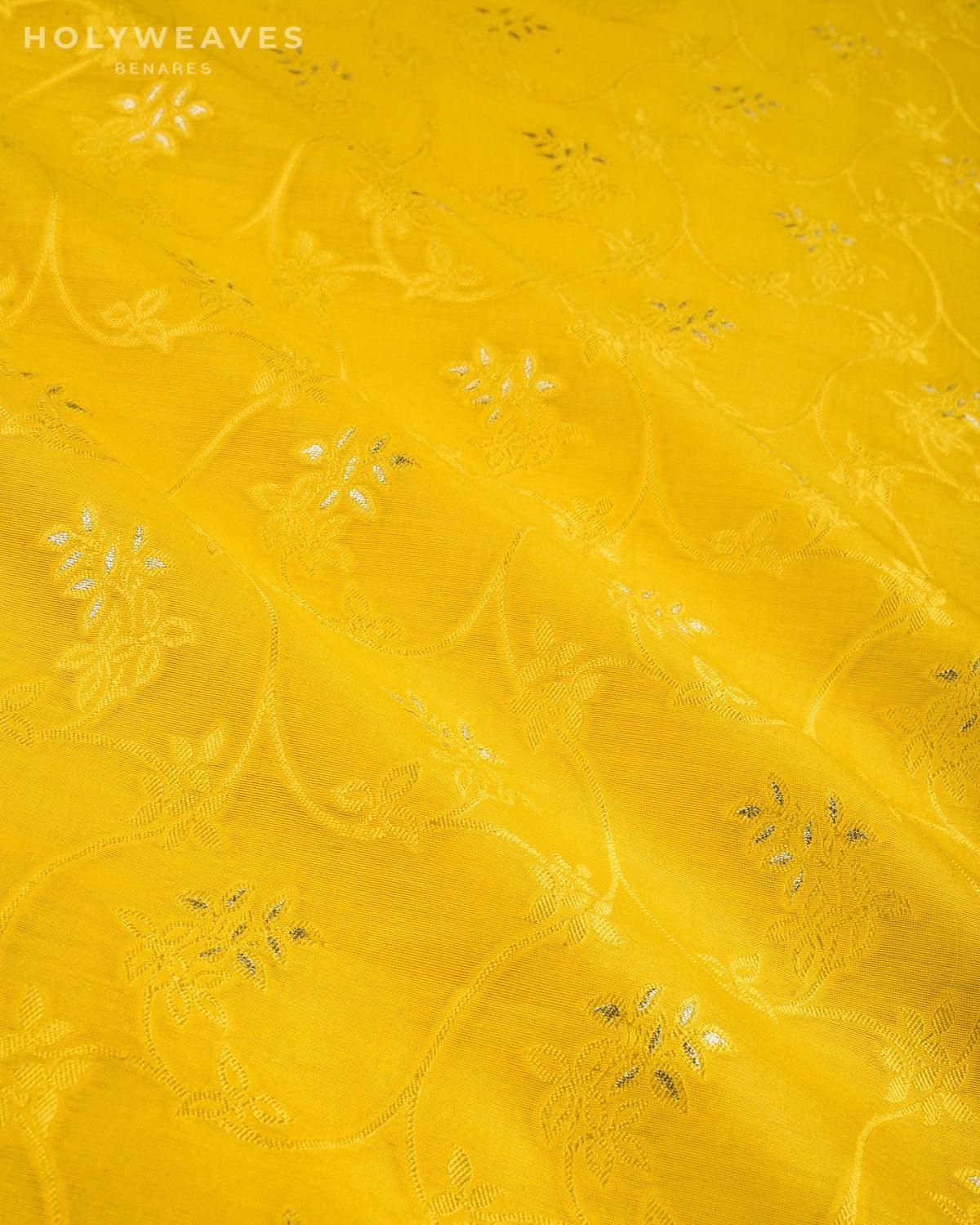 Yellow Banarasi Cutwork Brocade Woven Art Cotton Silk Fabric - By HolyWeaves, Benares