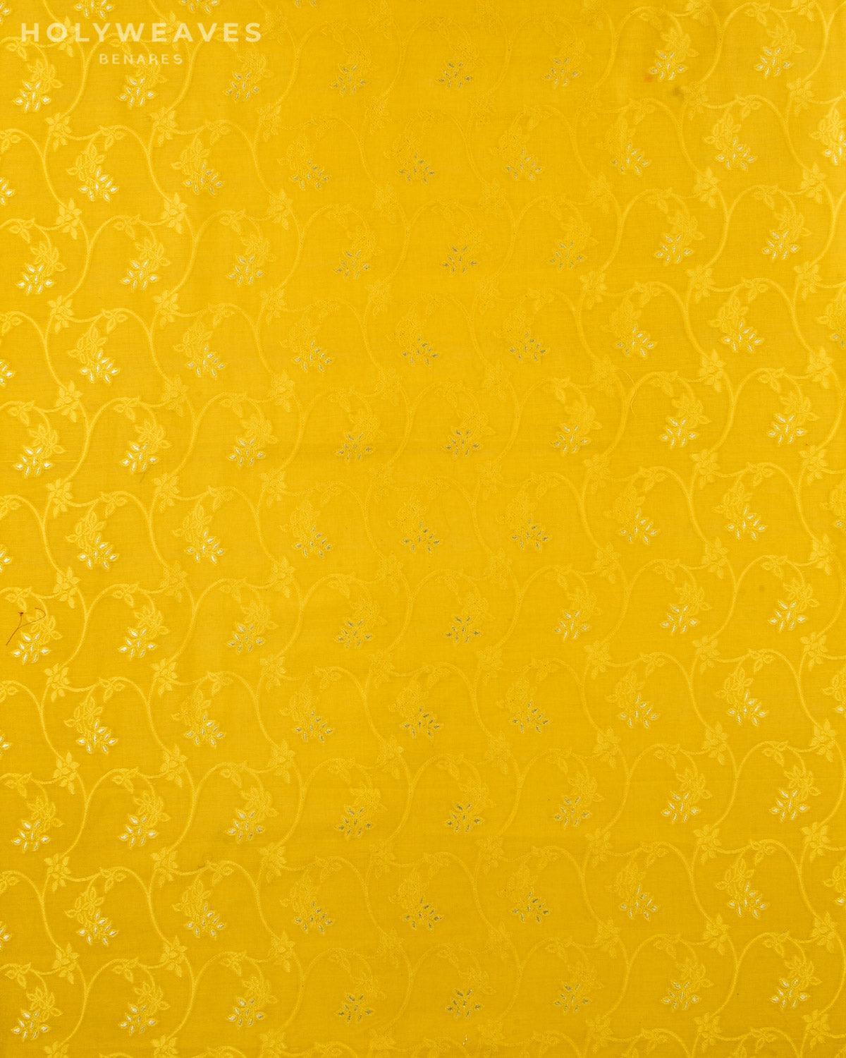 Yellow Banarasi Cutwork Brocade Woven Art Cotton Silk Fabric - By HolyWeaves, Benares