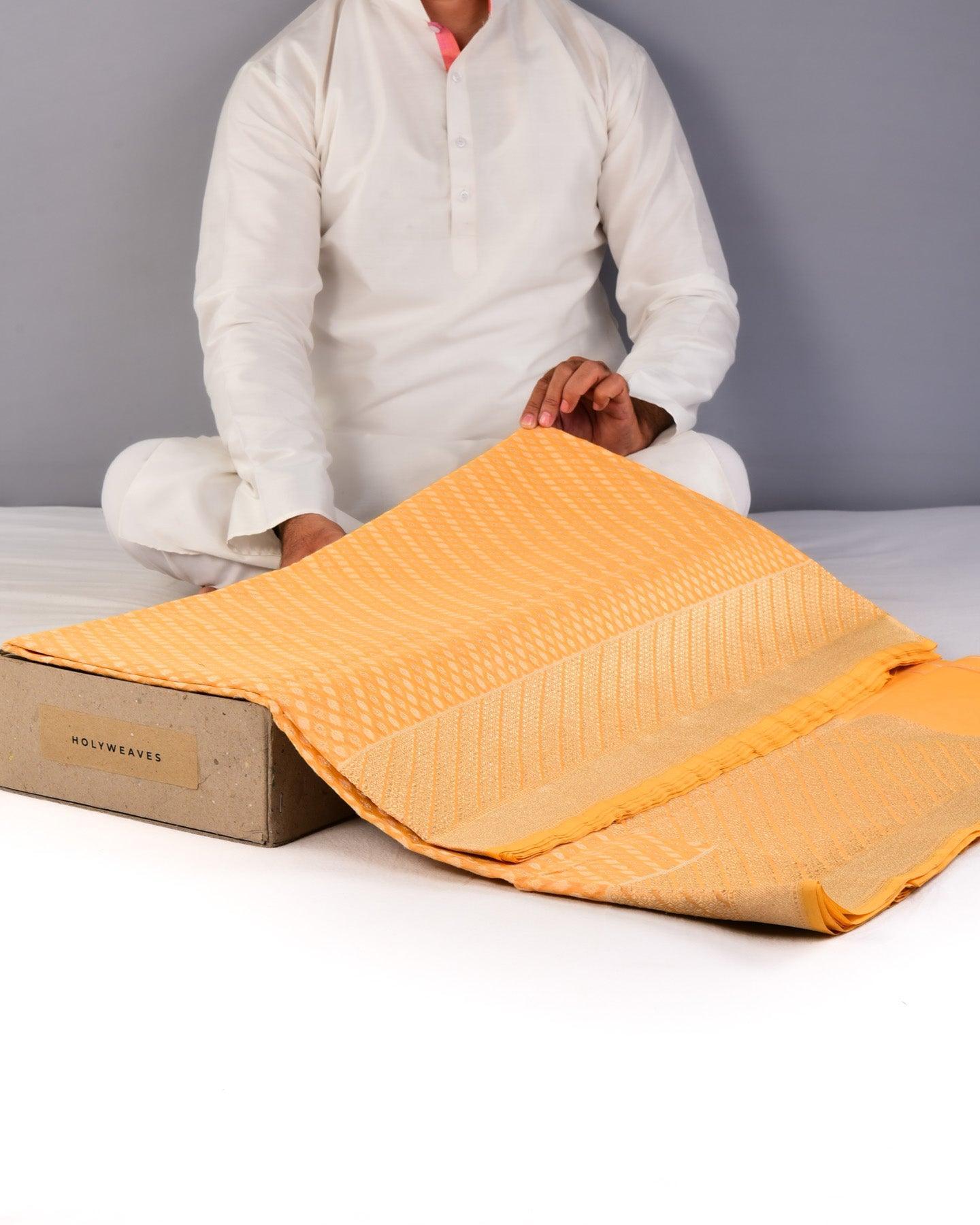 Yellow Banarasi Ghani Gold & Cream Buti Cutwork Brocade Handwoven Cotton Silk Saree - By HolyWeaves, Benares
