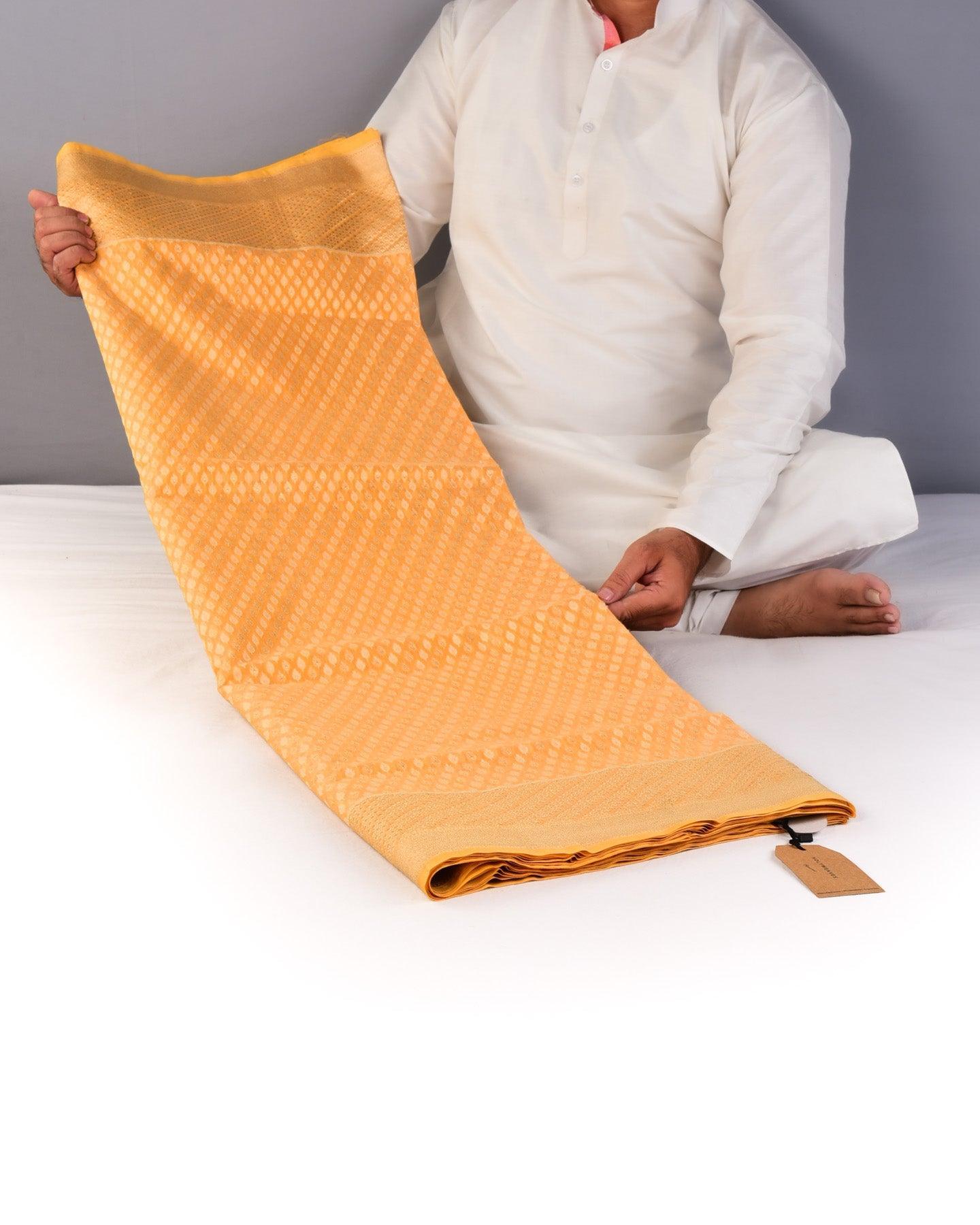 Yellow Banarasi Ghani Gold & Cream Buti Cutwork Brocade Handwoven Cotton Silk Saree - By HolyWeaves, Benares