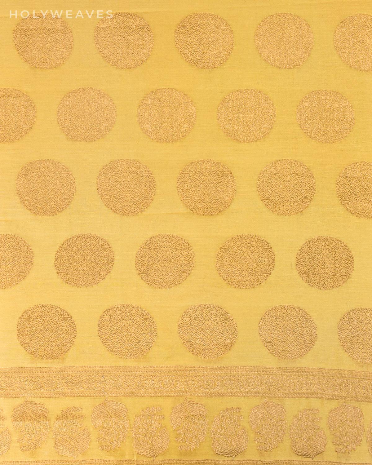 Yellow Banarasi Gol Buta Cutwork Brocade Woven Cotton Silk Dupatta - By HolyWeaves, Benares