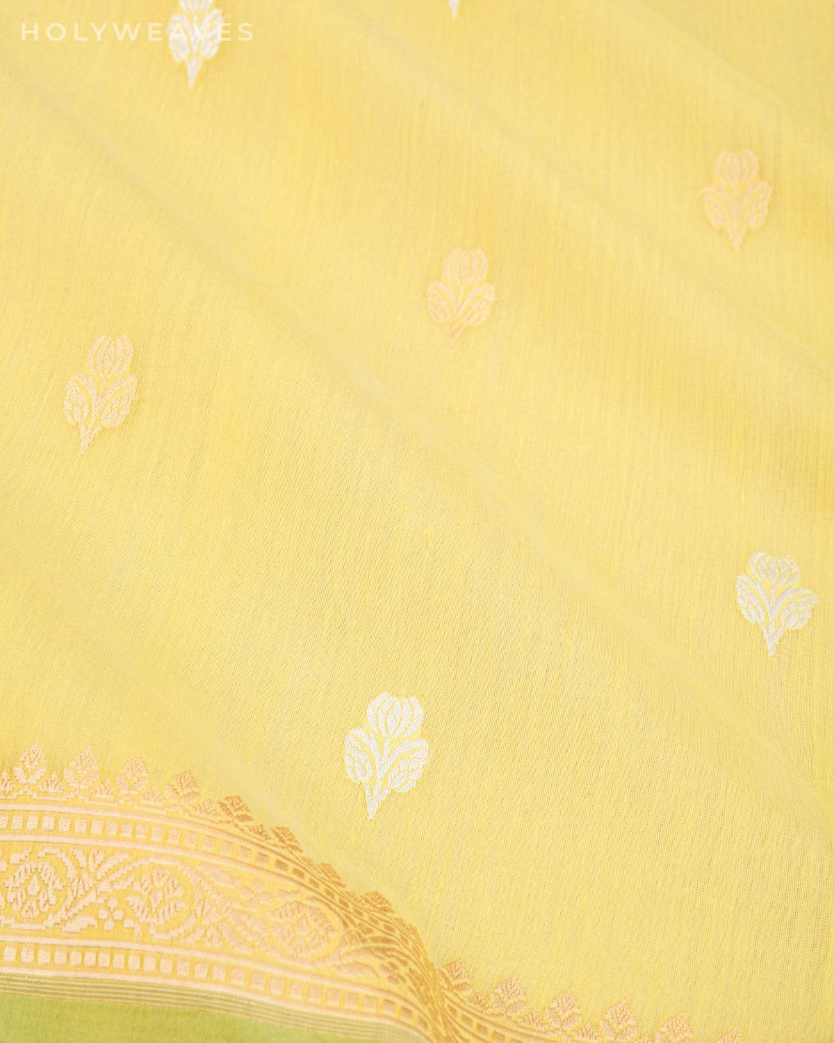Yellow Banarasi Gold & Silver Buti Kadhuan Brocade Handwoven Cotton Silk Saree - By HolyWeaves, Benares