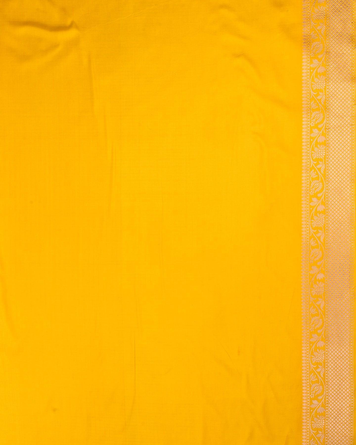 Yellow Banarasi Gold Zari Jangla Cutwork Brocade Handwoven Katan Silk Saree - By HolyWeaves, Benares