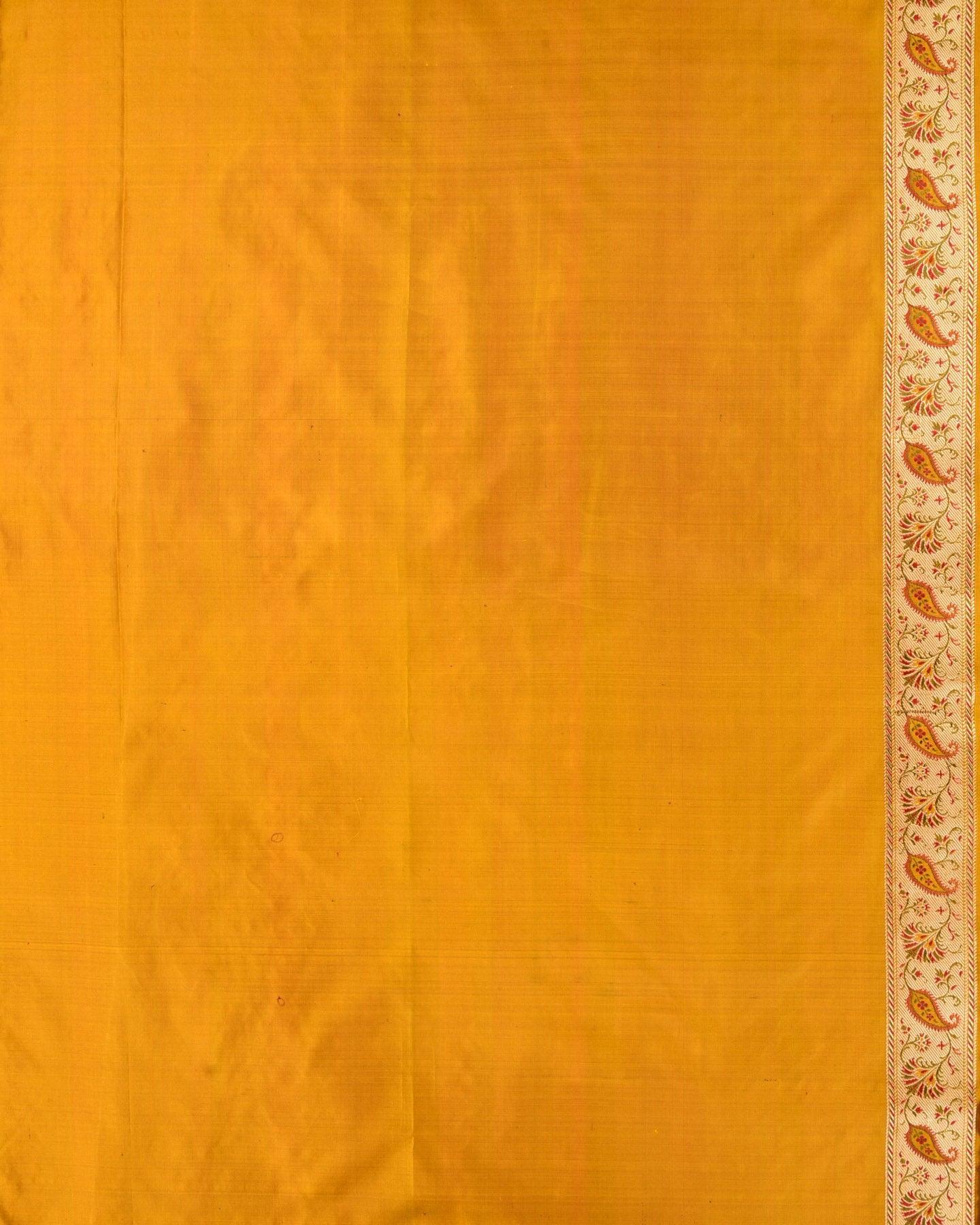 Yellow Banarasi Multi Zig-Zag Jamawar Brocade Handwoven Katan Silk Saree with Zari Cutwork - By HolyWeaves, Benares
