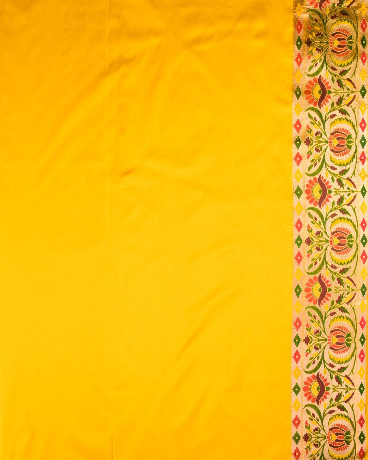 Yellow Banarasi Paithani Brocade Handwoven Katan Silk Saree - By HolyWeaves, Benares