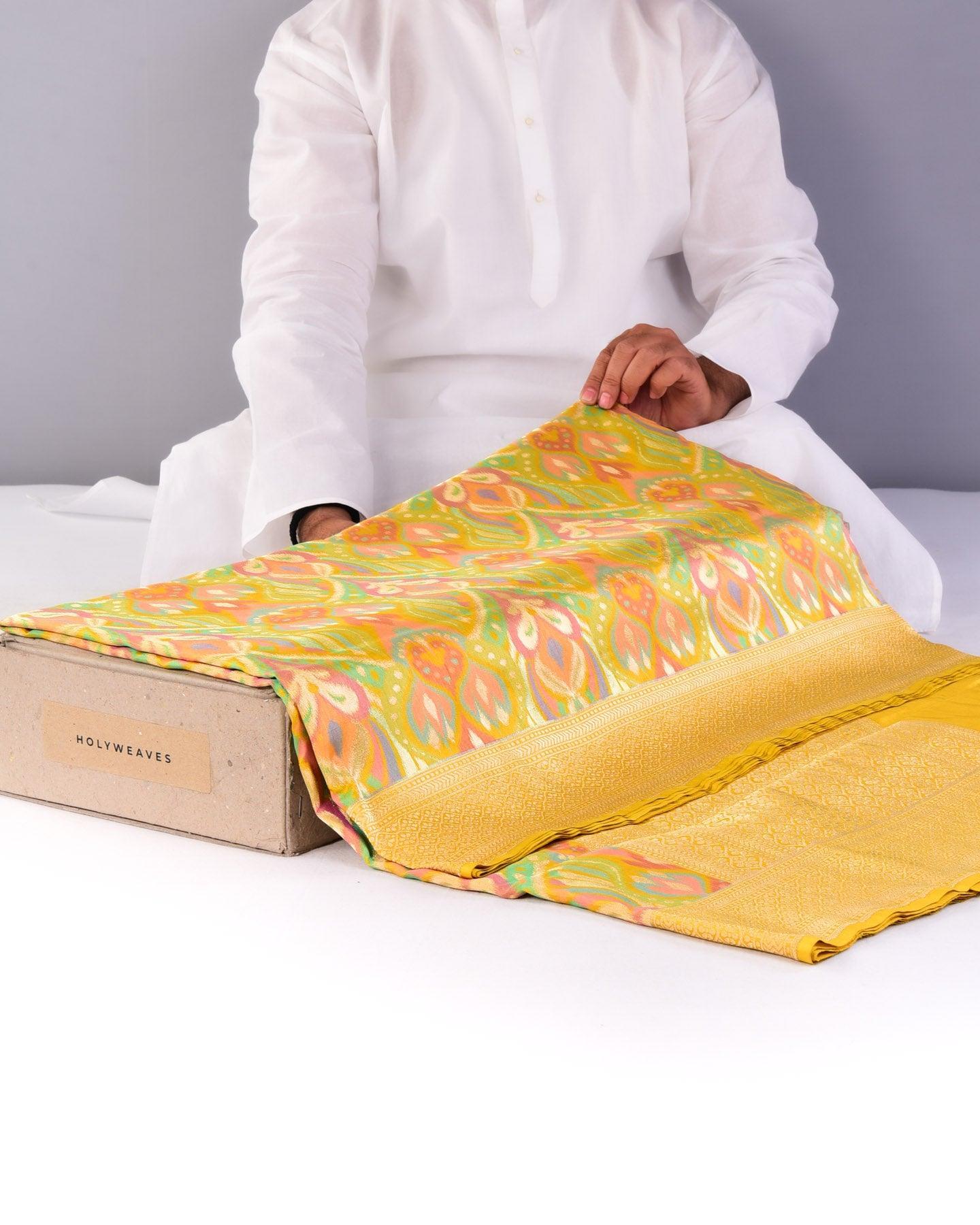 Yellow Banarasi Panchehra Meena Cutwork Brocade Handwoven Katan Silk Saree - By HolyWeaves, Benares