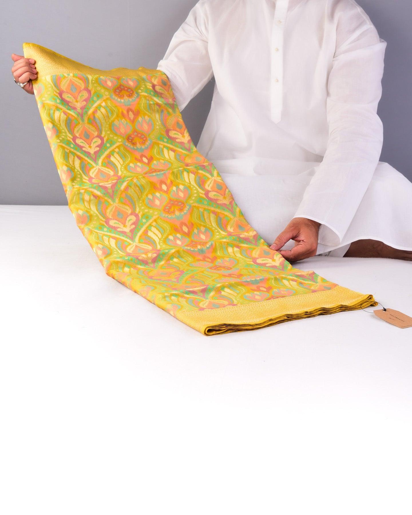 Yellow Banarasi Panchehra Meena Cutwork Brocade Handwoven Katan Silk Saree - By HolyWeaves, Benares