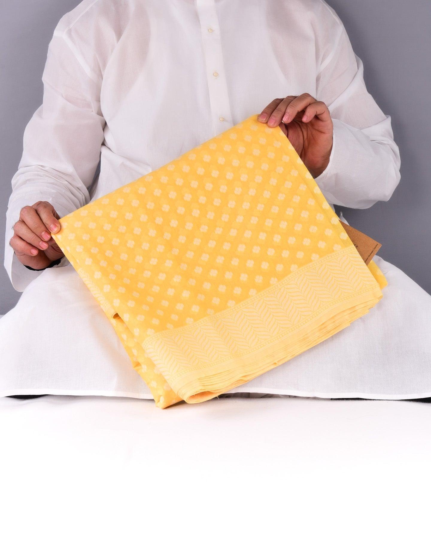 Yellow Banarasi Resham Buti Cutwork Brocade Woven Cotton Silk Saree - By HolyWeaves, Benares