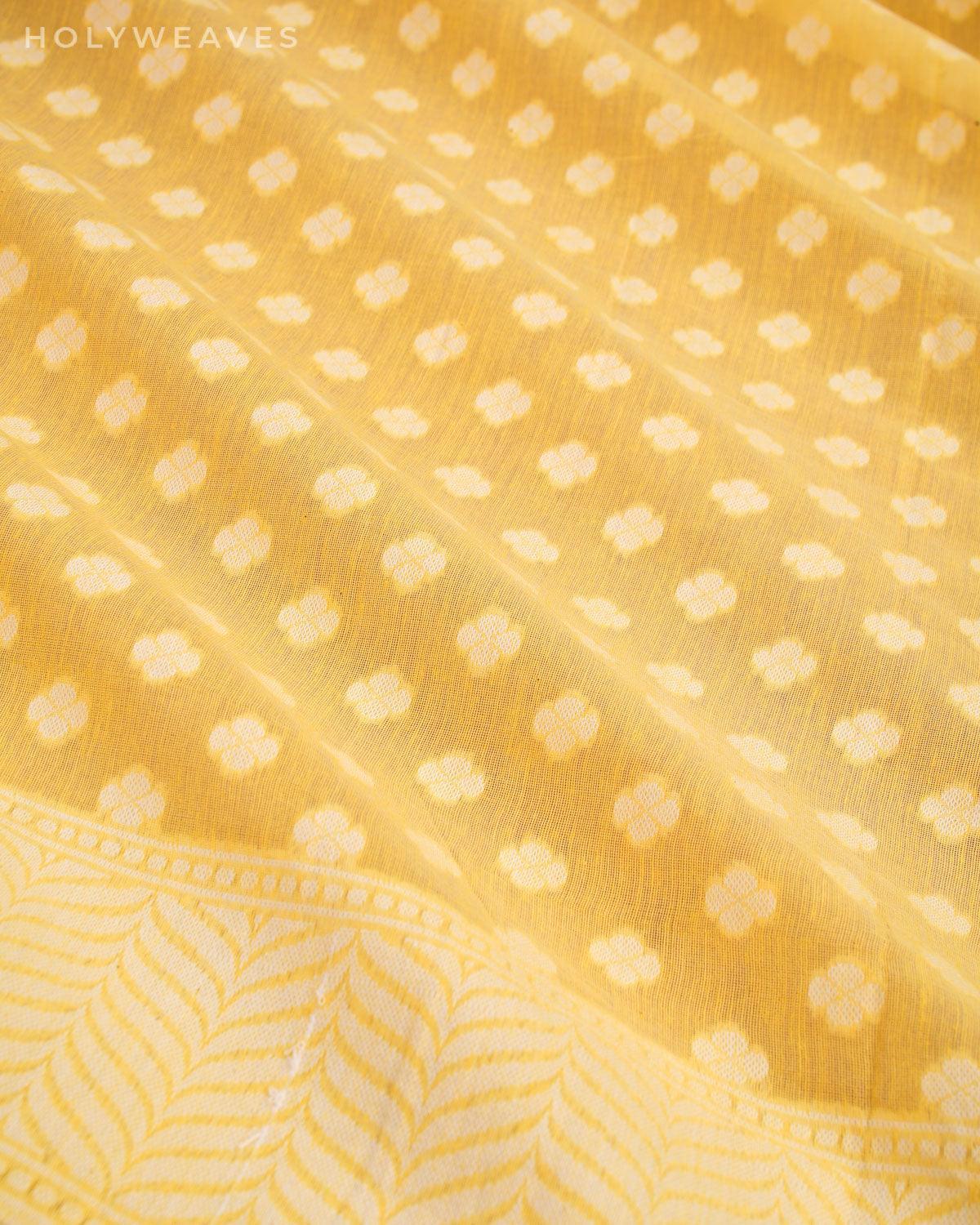 Yellow Banarasi Resham Buti Cutwork Brocade Woven Cotton Silk Saree - By HolyWeaves, Benares