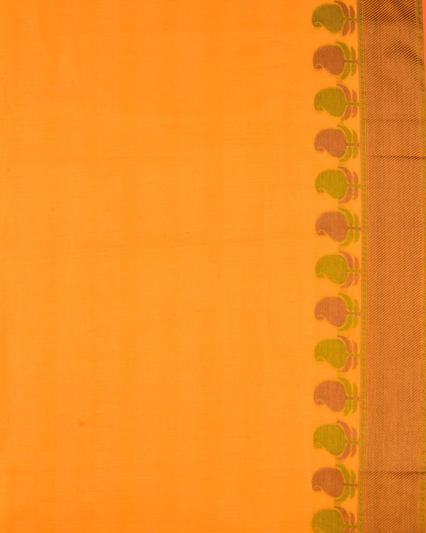 Yellow Banarasi Resham Buti Cutwork Brocade Woven Cotton Silk Saree with Paisley Border - By HolyWeaves, Benares