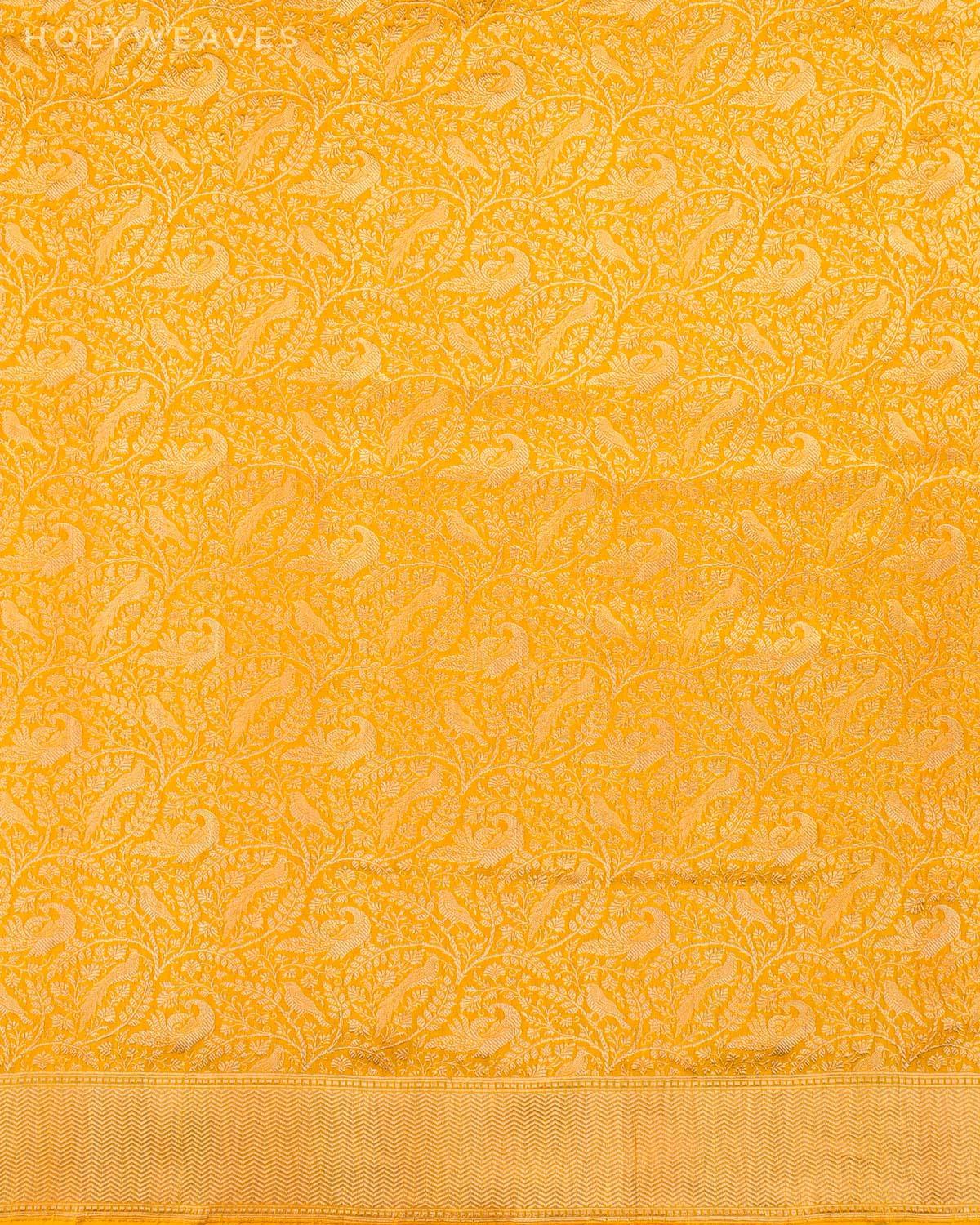 Yellow Banarasi Shikargah Brocade Handwoven Katan Silk Saree - By HolyWeaves, Benares