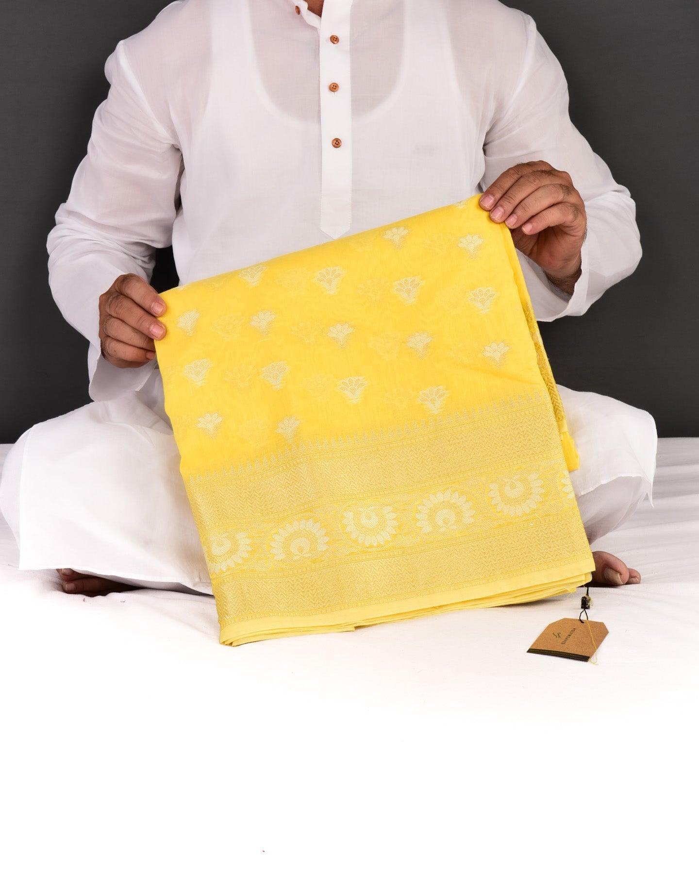 Yellow Banarasi Sona Rupa Zari Cutwork Brocade Woven Cotton Silk Saree - By HolyWeaves, Benares