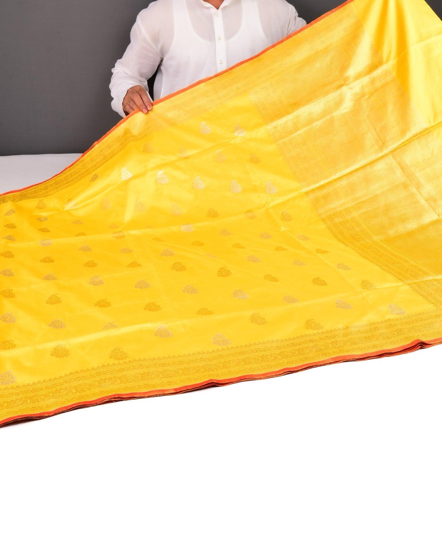 Yellow Banarasi Sona-Rupa Zari Kadhuan Brocade Handwoven Katan Silk Saree - By HolyWeaves, Benares