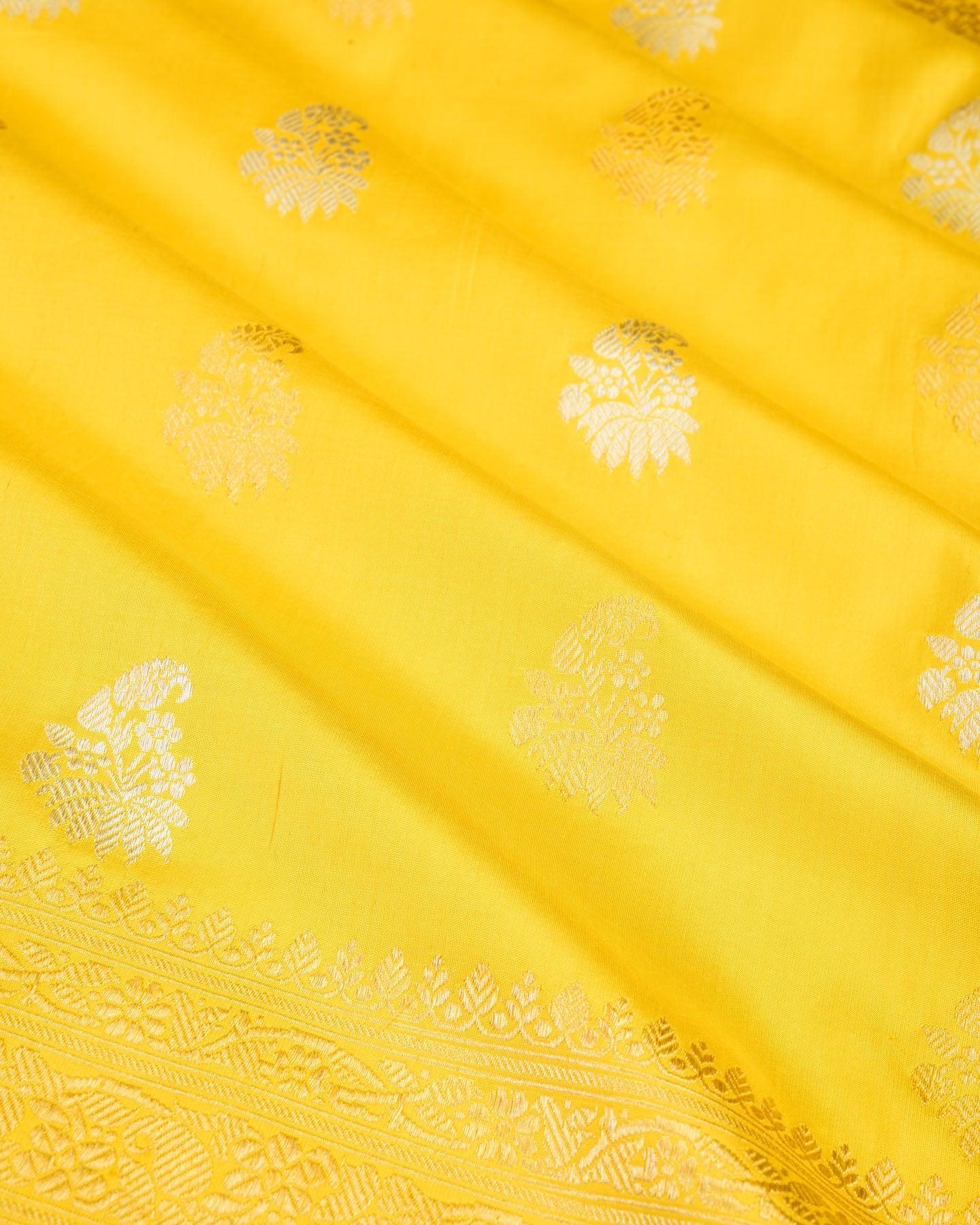 Yellow Banarasi Sona-Rupa Zari Kadhuan Brocade Handwoven Katan Silk Saree - By HolyWeaves, Benares