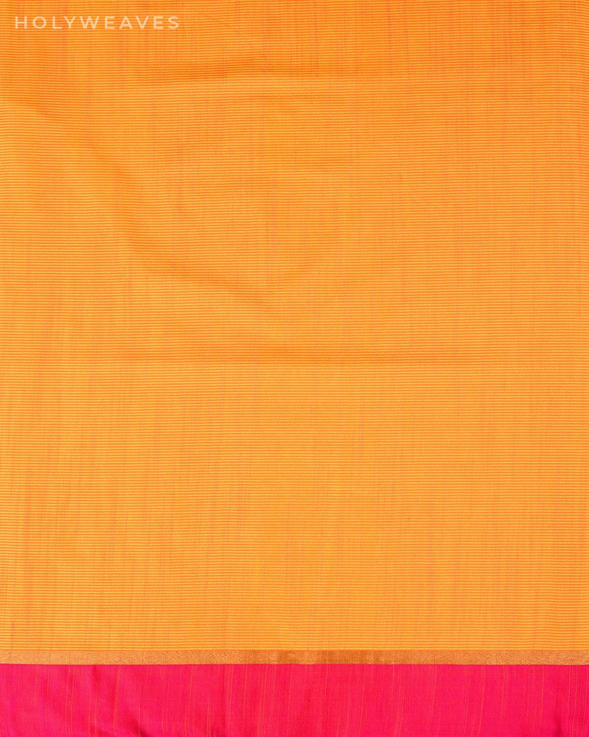Yellow Banarasi Stripes Woven Poly Dupion Saree with Contrast Border & Pallu - By HolyWeaves, Benares