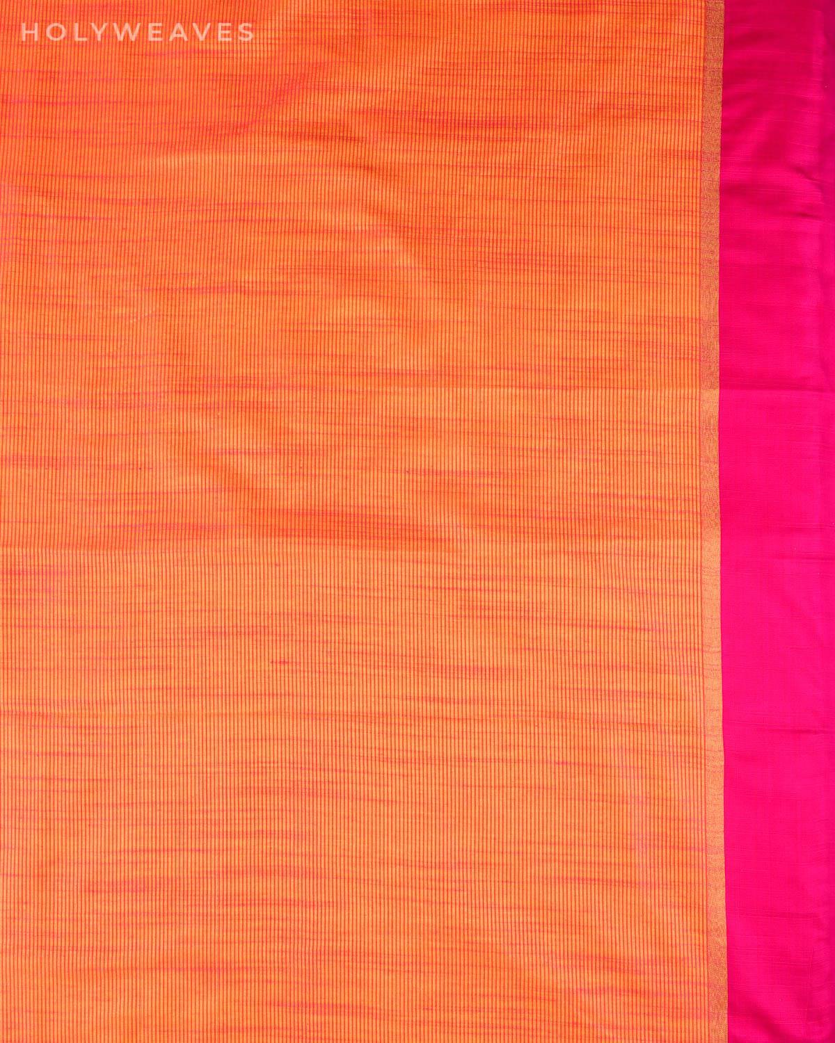 Yellow Banarasi Stripes Woven Poly Dupion Saree with Contrast Border & Pallu - By HolyWeaves, Benares
