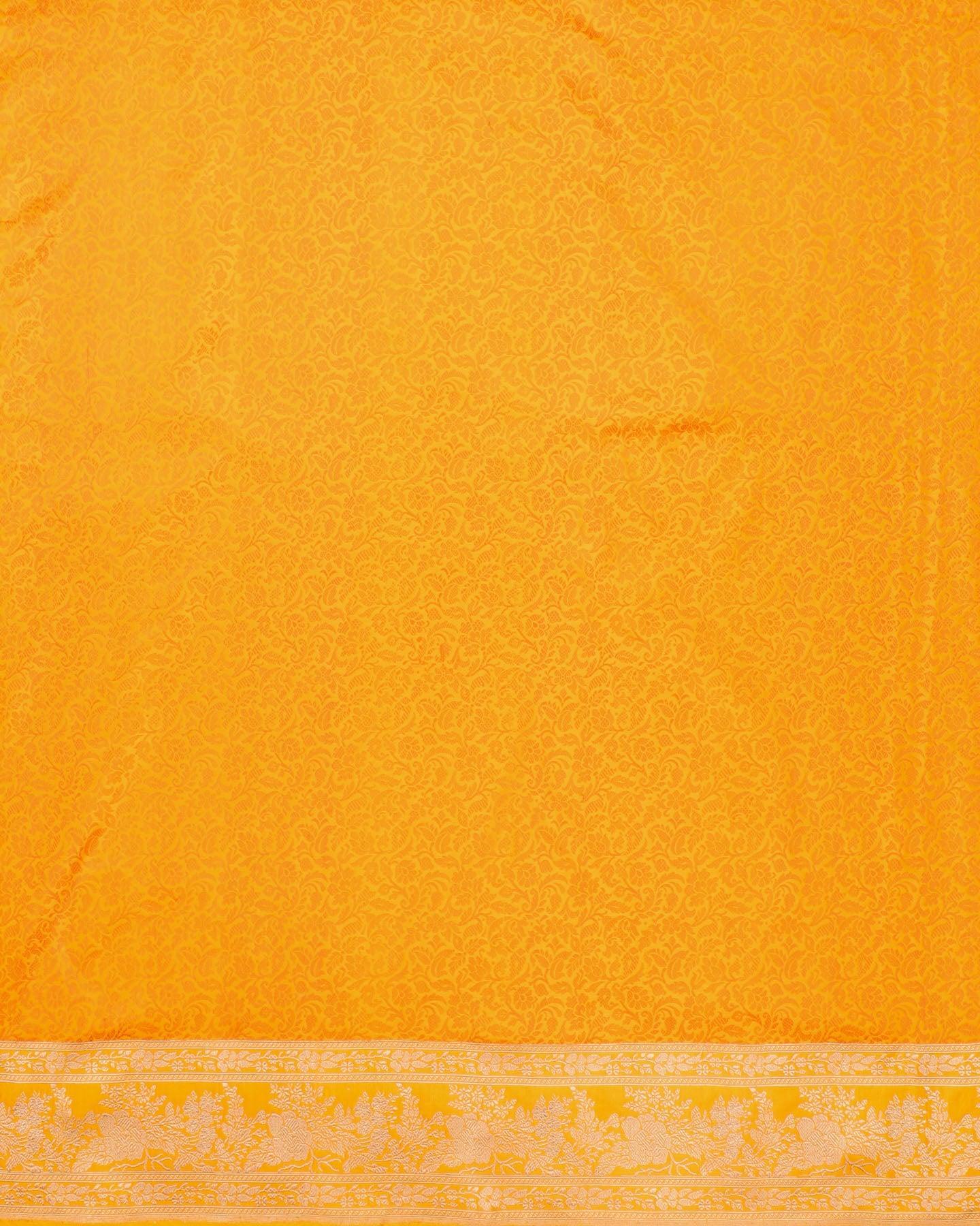 Yellow Banarasi Tanchoi Brocade Handwoven Katan Silk Saree with Zari Brocade Border Pallu - By HolyWeaves, Benares