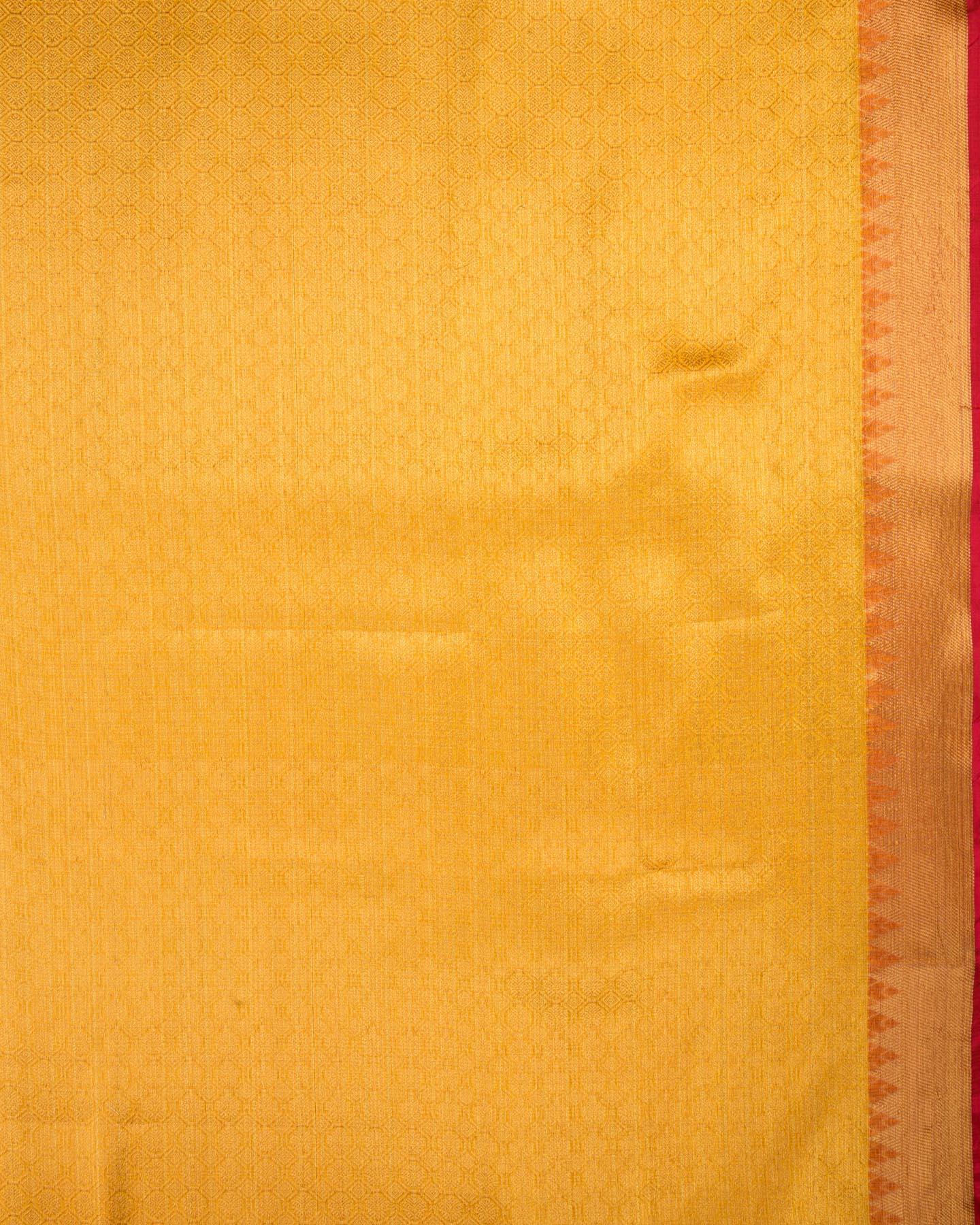 Yellow Banarasi Zig-Zag Cutwork Brocade Woven Kota Tissue Saree with Paithani Border - By HolyWeaves, Benares