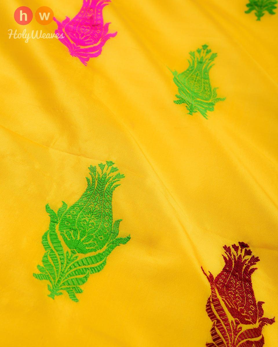 Yellow Kadhuan Brocade Handwoven Katan Silk Fabric - By HolyWeaves, Benares