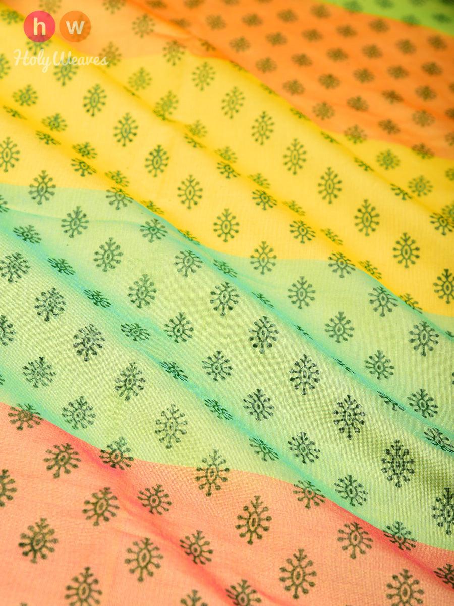 Yellow Printed Poly Cotton Silk Dupatta - By HolyWeaves, Benares