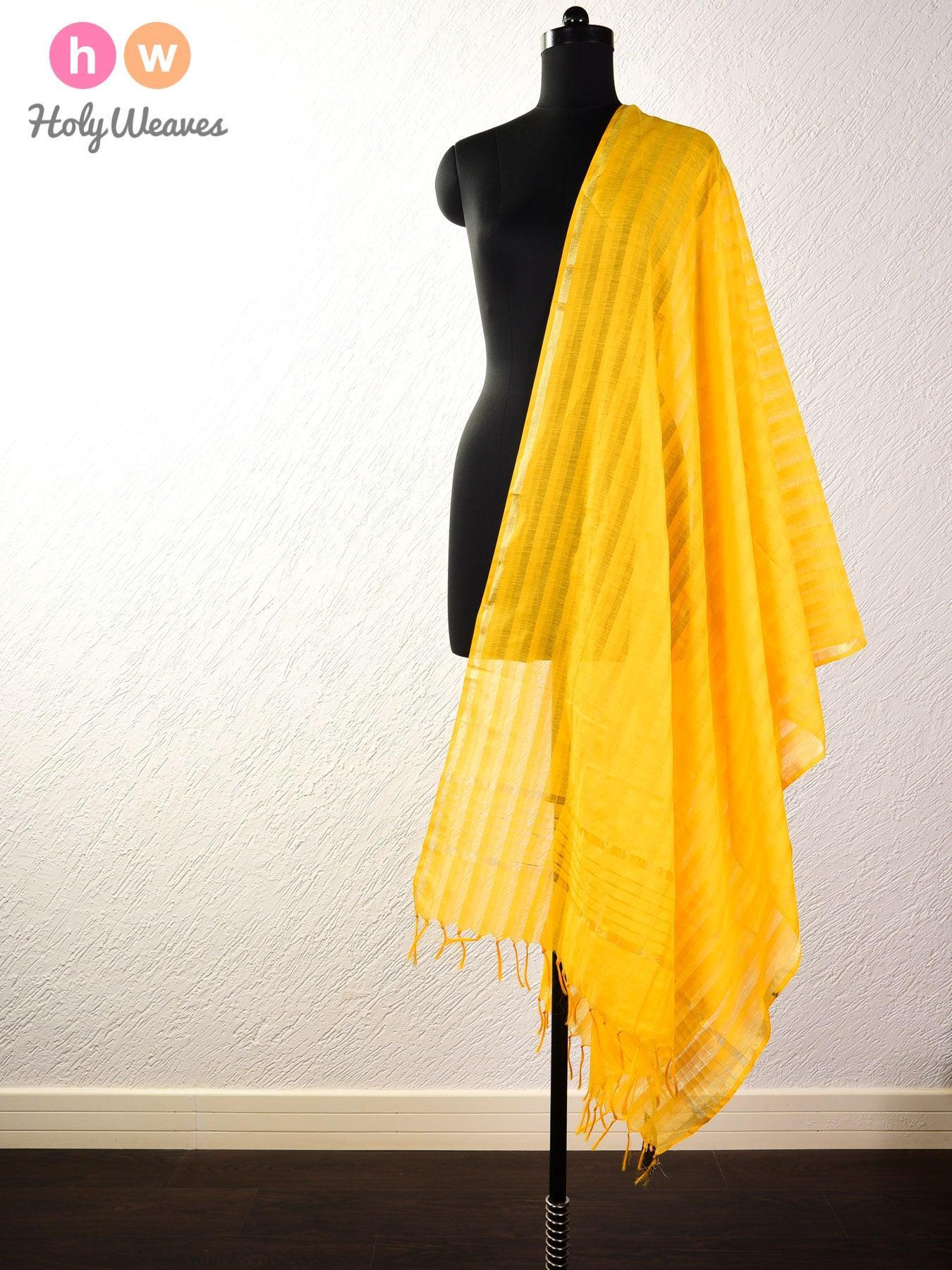 Yellow Shadow Stripes Woven Poly Cotton Silk Dupatta - By HolyWeaves, Benares