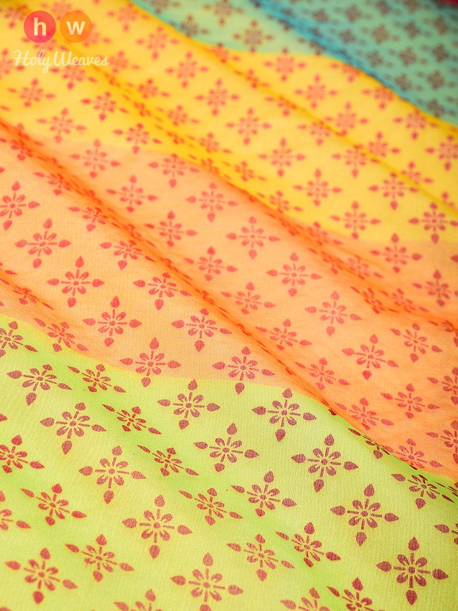 Yellow Windmill Printed Cotton Silk Dupatta - By HolyWeaves, Benares